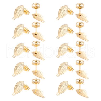 Unicraftale 20Pcs Leaf 304 Stainless Steel Stud Earring Findings STAS-UN0058-05-1