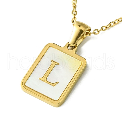 Ion Plating(IP) Rectangle with Initial Letter 304 Stainless Steel Pendant Necklace NJEW-R265-04G-L-1