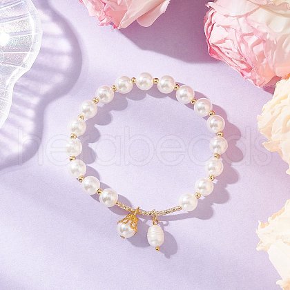 Round Imitation Pearl Acrylic Beaded Charm Bracelets for Women BJEW-JB11955-1