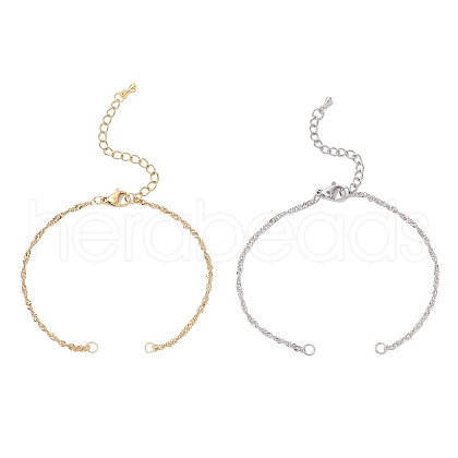 2Pcs 2 Colors 304 Stainless Steel Singapore Chain Bracelet Making AJEW-JB01345-1