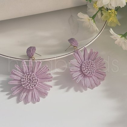 Flower Brass Grass Dangle Stud Earrings FS-WG07395-02-1