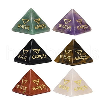 6Pcs Natural Obsidian &  Red Jasper & Amethyst & Tiger Eye & Rose Quartz & Green Aventurine Orgonite Pyramid Display Decorations G-C186-06-1