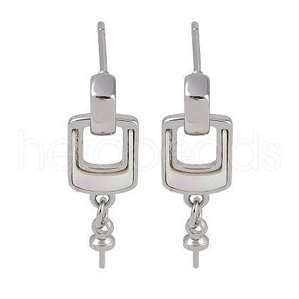 Brass with Shell Stud Earring Findings KK-G497-32P-1