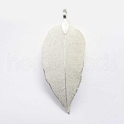 Brass Plated Natural Leaf Big Pendants KK-G321-K-13-1