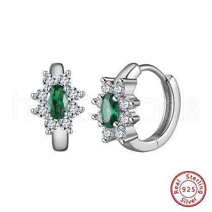 925 Sterling Silver Cubic Zirconia Hoop Earrings EJEW-L294-018P-1