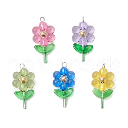 Flower Transparent Acrylic Pendants PALLOY-JF03719-02-1