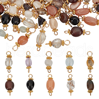 80Pcs 10 Styles Natural Mixed Gemstone Nuggets Connector Charms PALLOY-HY00041-1