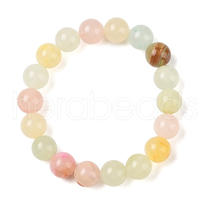 Natural Green Jade(Dyed) Round Beaded Stretch Bracelets G-U005-01C-02-1