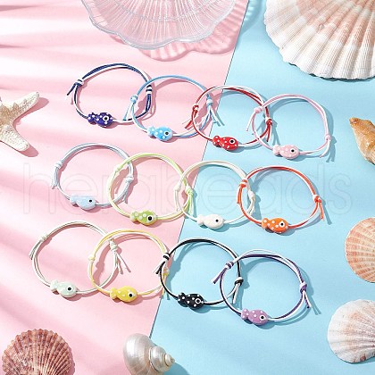 12Pcs Fish Handmade Porcelain Beaded Braided Bead Bracelets BJEW-JB11831-1