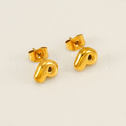 Chunk Letter 304 Stainless Steel Stud Earrings for Women EJEW-G386-01P-G-1