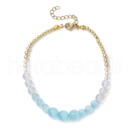 Opalite & Cat Eye Beaded Anklets AJEW-AN00612-1