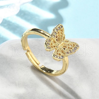 Brass Micro Pave Cubic Zirconia Adjustable Finger Rings for Women RJEW-A065-02G-1