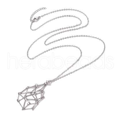 201 Stainless Steel Crystal Stone Cage Pendant Necklaces NJEW-JN04754-1