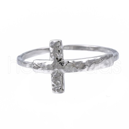 Non-Tarnish 304 Stainless Steel Cross Open Cuff Ring RJEW-T023-17P-1