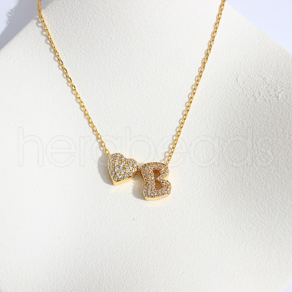 Heart Initial Brass Micro Pave Clear Cubic Zirconia Pendant Necklaces FS-WG89C2E-02-1