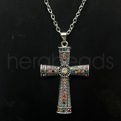 Alloy Rhinestone Cross Pendant Necklaces NX3454-2-1