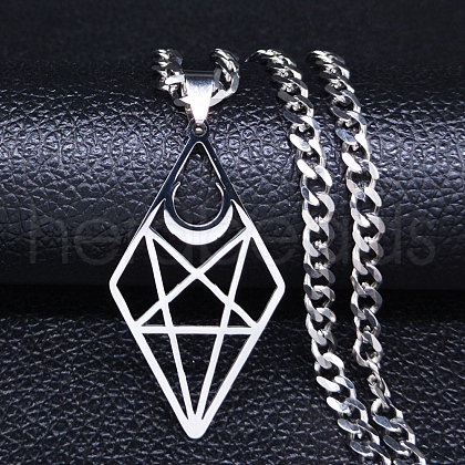 Hollow Out Diamond Moon 304 Stainless Steel Pendant Necklaces for Men Women NJEW-K283-25P-1