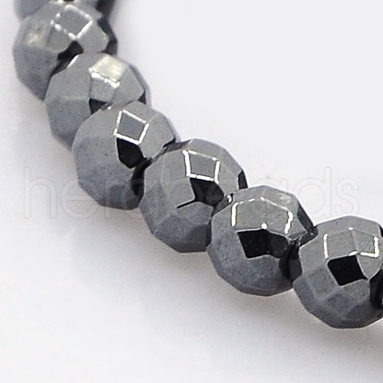 Faceted Round Non-magnetic Synthetic Hematite Beads Strands G-P061-60-4mm-1