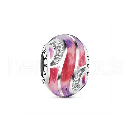 TINYSAND Pink Noble Love Rondelle Rhodium Plated 925 Sterling Silver European Beads TS-C-014-1