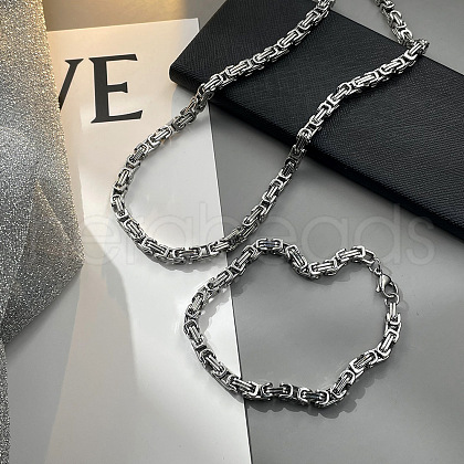 Stainless Steel Byzantine Chains Necklaces & Bracelets Sets for Men WGE5587-03-1