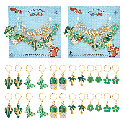 12Pcs 6 Style Cactus & Flower & Coconut Tree & Butterfly Locking Stitch Markers HJEW-PH01600-1