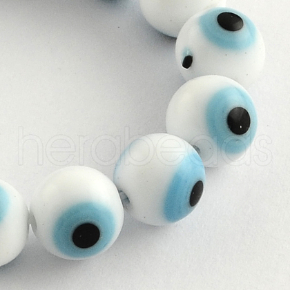 Round Handmade Evil Eye Lampwork Beads Strands X-LAMP-R114-8mm-07-1