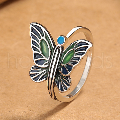 Butterfly Alloy Enamel Adjustable Finger Rings for Women FS-WGCFE54-01-1
