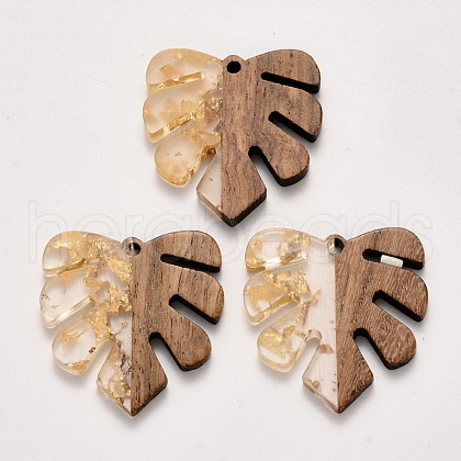 Transparent Resin & Walnut Wood Pendants X-RESI-S358-24-D01-1