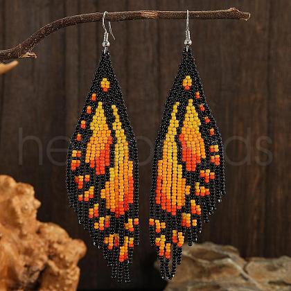 Bohemian Style Handmade Glass Seed Beads Butterfly Wing Tassel Stud Earrings OK8967-2-1