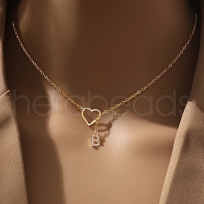 Heart Letter Brass Micro Pave Clear Cubic Zirconia Initial Lariat Necklaces FS-WG6D374-02-1