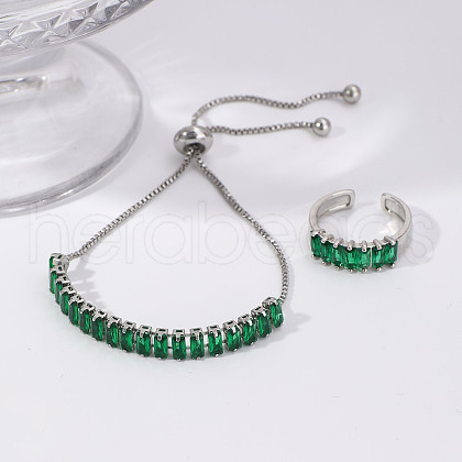 Chic Rectangle Brass Rhinestone Slider Bracelets & Cuff Rings Sets for Daily Wear VC3129-4-1