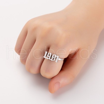 Birth Year 201 Stainless Steel Adjustable Open Cuff Rings FS-WG46D84-08-1