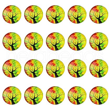 Half Round/Dome Tree Pattern Glass Flatback Cabochons for DIY Projects GGLA-YW0001-14M-1