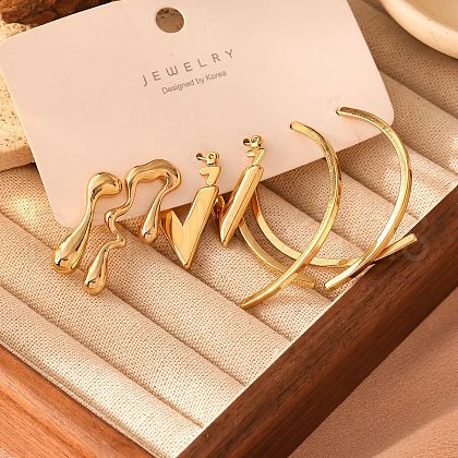 3 Pairs 304 Stainless Steel Earrings Sets for Women FS-WGF1EAA-03-1