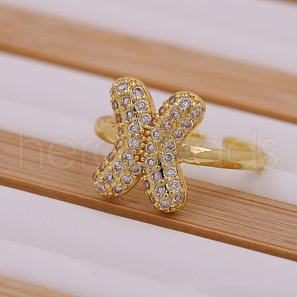Brass Micro Pave Clear Cubic Zirconia Initial Cuff Rings FS-WGB210B-24-1