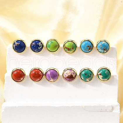 Brass Half Round Stud Earrings EJEW-Z124-01G-1