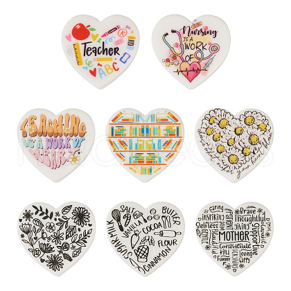 8Pcs 8 Style Heart Silicone Focal Beads SIL-TA0001-70-1