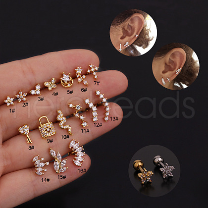 316L Stainless Steel Micro Pave Clear Cubic Zirconia Cartilage Earrings WG4CD8F-01-1