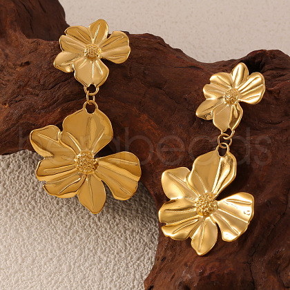 Flower 304 Stainless Steel Dangle Stud Earrings FS-WGB1EF4-01-1