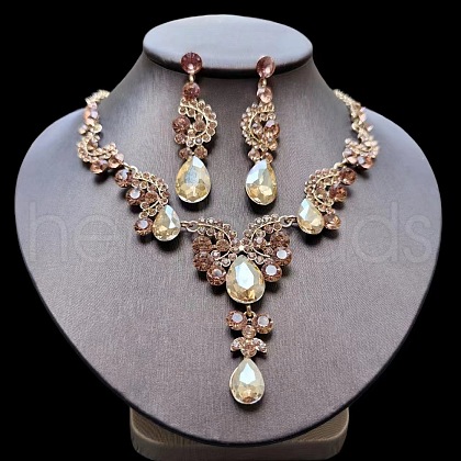 Teardrop Alloy Rhinestone Pendant Necklaces & Stud Earrings Sets FS-WG537BF-06-1