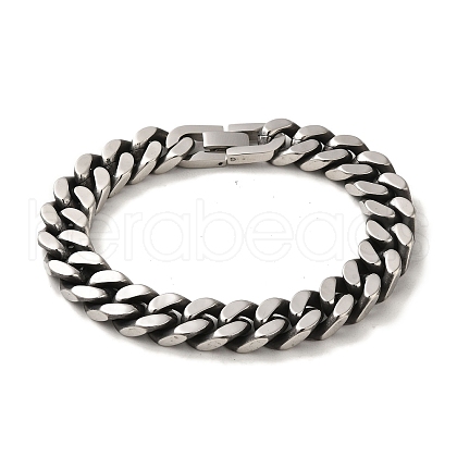 304 Stainless Steel Cuban Link Chain Bracelets for Women Men BJEW-Q341-15B-AS-1