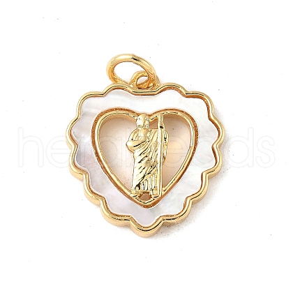 Brass Pave Natural White Shell Religion Pendants KK-S522-23G-B-1