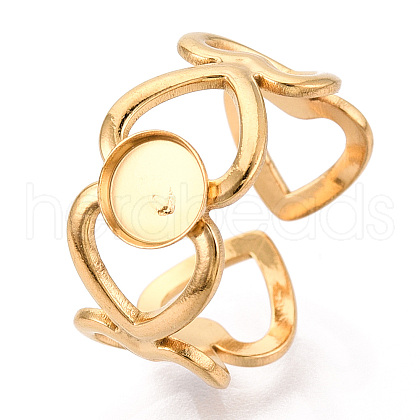Hollow Heart 304 Stainless Steel Cuff Ring Components STAS-T066-10G-1