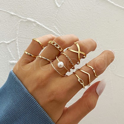 10Pcs Alloy with Crystal Rhinestone Finger Rings WG3531F-19-1