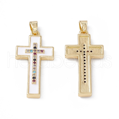 Brass Colorful Cubic Zirconia Pendants KK-E068-VA010-1