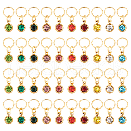 40Pcs 10 Color Vacuum Plating Real 18K Gold Plated 201 Stainless Steel Rhinestone Charms PALLOY-AB00194-1
