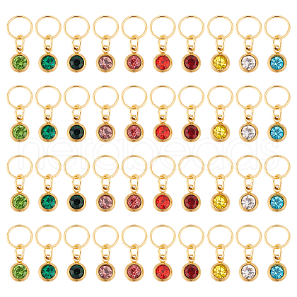 40Pcs 10 Color PVD Vacuum Plating Real 18K Gold Plated 201 Stainless Steel Rhinestone Charms PALLOY-AB00194-1