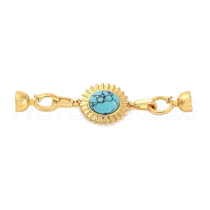 Brass & Synthetic Turquoise Fold Over Clasps KK-P291-09G-1