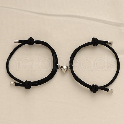 Alloy Heart-shaped Magnetic Braided Rope Bracelets for Couple Girlfriends WG59636-01-1