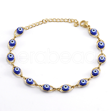 Golden Stainless Steel Enamel Horse Eye Link Chain Bracelets JM1854-4-1